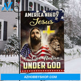 Home Decor, Pretty Jesus painting, Face of lion, Yellow cross, America needs Jesus - Jesus Flag