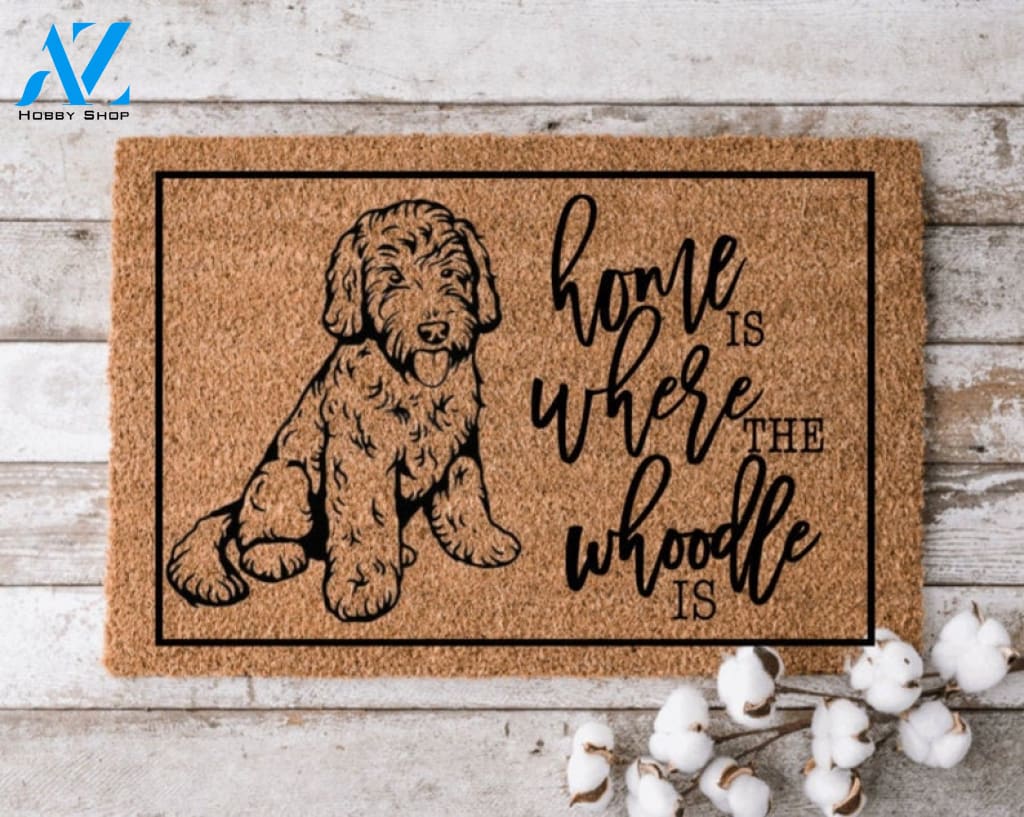 Home is Where My Whoodle Is Welcome Mat Perfect Gift for Dog Lovers Personalized Door Mat New Home Decor |