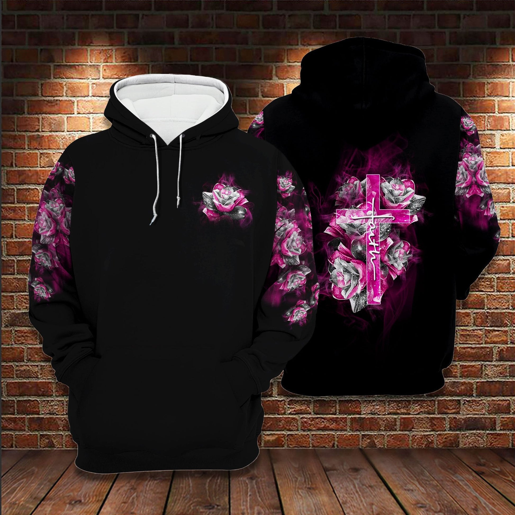 October Pink For Girl Woman Breast Rose Faith Cross Unisex Hoodie