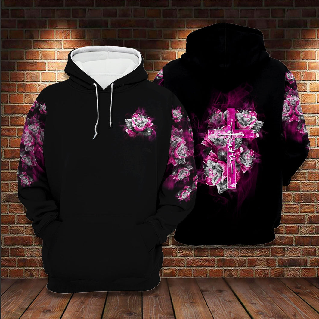 Breast Cancer Rose Faith Cross 3D All Over Printed Hoodie Us Unisex Hoodie Size