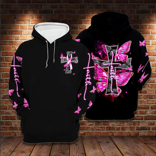 Faith Breast Cancer Butterfly Cross Unisex Hoodie
