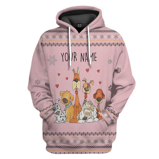 3D Dogs Make Me Happy Custom Name Christmas Ugly All Over Print Unisex Hoodie For Dog Lovers