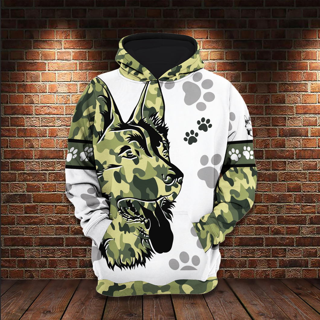 Camouflage German Shepherd All Over Printed Gift For Dog Lovers Unisex Hoodie