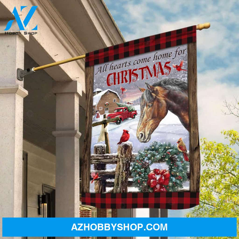 Horse drawing, Christmas wreath, Beautiful night, All hearts come home for Christmas - Jesus Flag