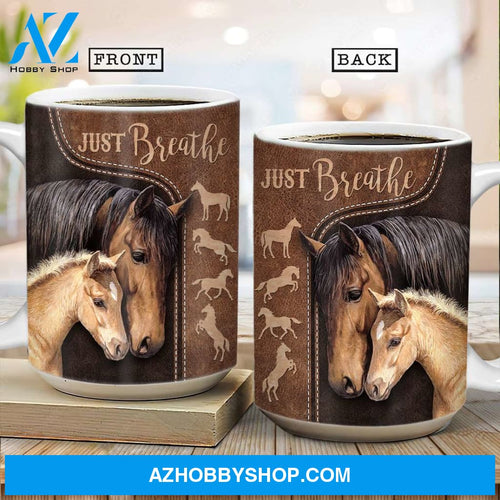 Horse painting, Horse father and son, Leather pattern, Just breathe - Jesus AOP Mug