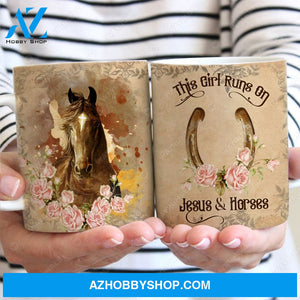 Horse painting, Vintage, This girls runs on Jesus & Horses - Jesus AOP Mug