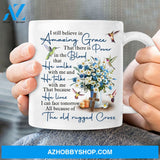 Hummingbird, Daisy flower, Blue baby flower vase, I still believe in Amazing Grace - Jesus White Mug