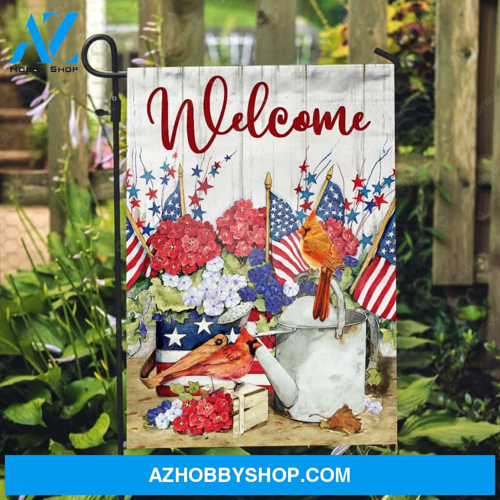 Hydrangea flower painting, Yellow cardinal, US flags, Welcome - Heaven Flag