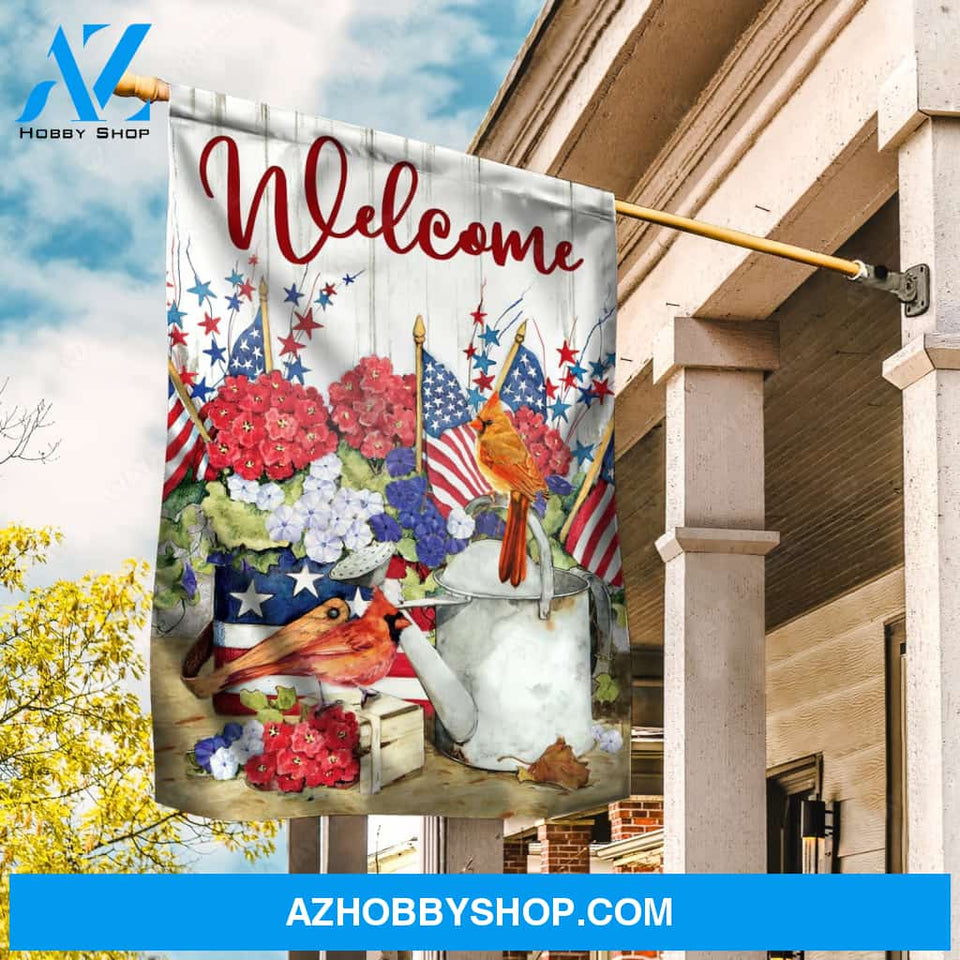 Hydrangea flower painting, Yellow cardinal, US flags, Welcome - Heaven Flag
