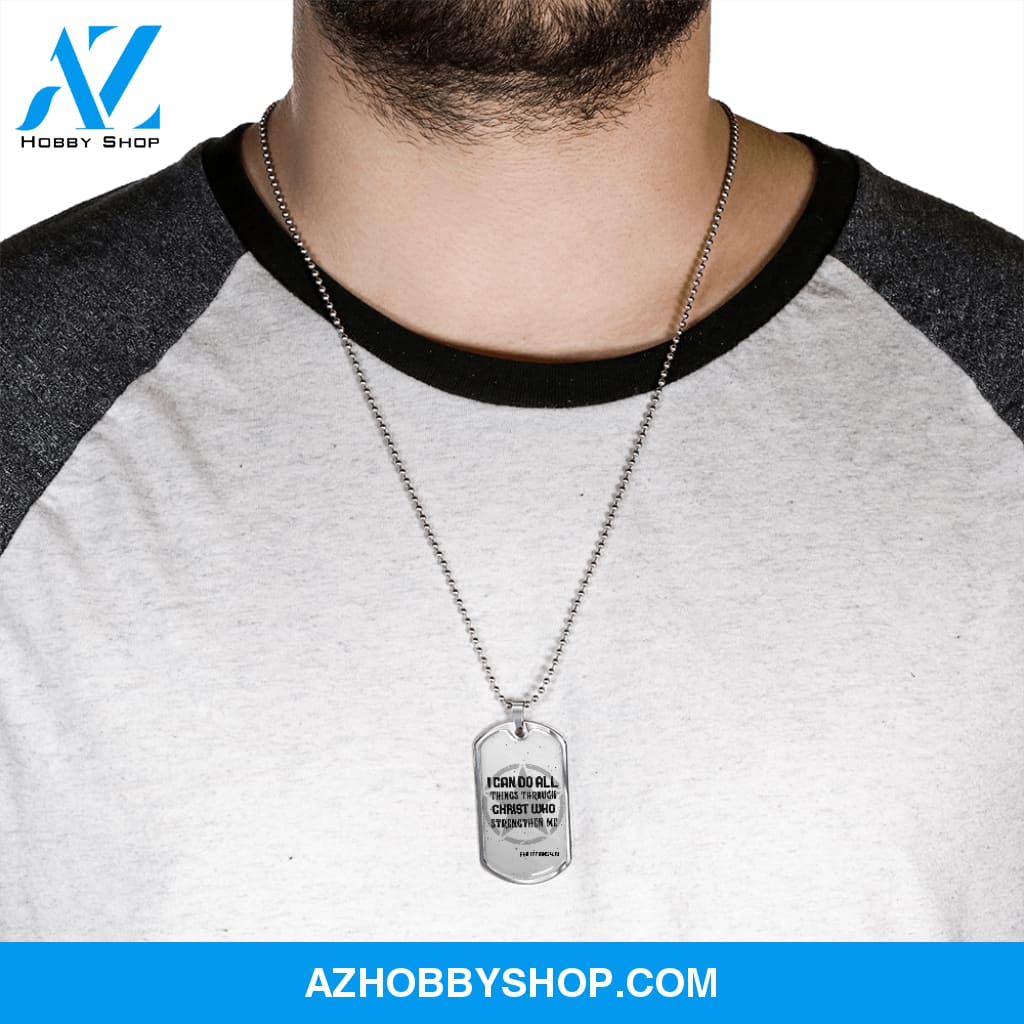 I Can Do All Things - Graphical Dog Tag & Ball chain (steel) Man