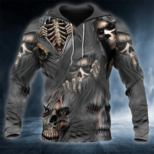 Grim Reaper‰۪s Grotesque Face Ghost Skull 3D All Over Printed Unisex Hoodie US Size
