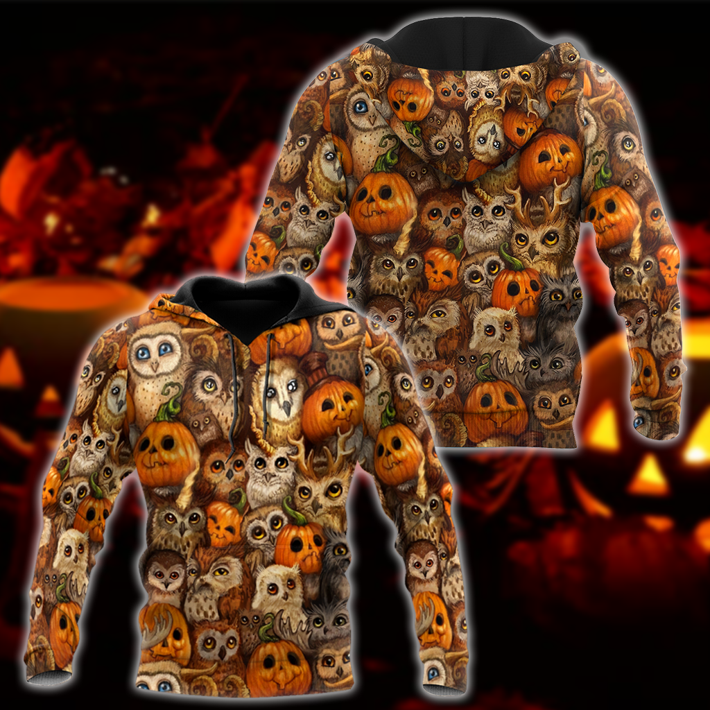 Halloween Pumpkin and Owl All Over Print Unisex Hoodie