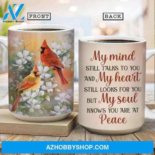 Jasmine flower, Red cardinal drawing, Spring painting, My mind still talks to you - Heaven AOP Mug