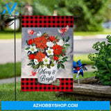 Jesus - Artificial flower and cardinal in flag - Merry and bright - Flag