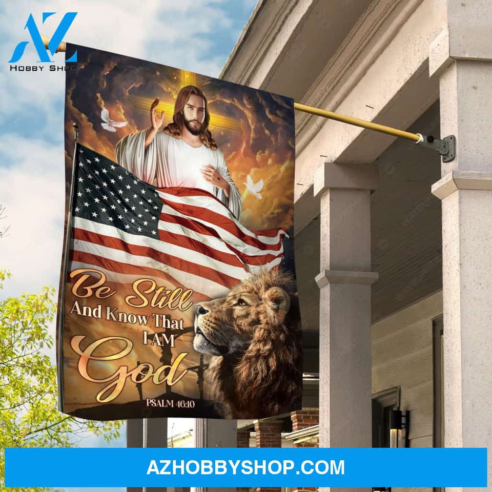 Jesus artwork, Lion King, King of Kings, US flag, Be still and know that I am God - Jesus Flag
