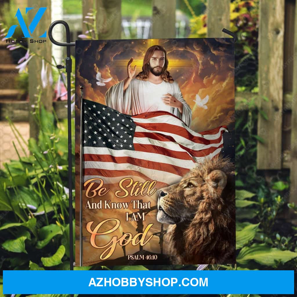 Jesus artwork, Lion King, King of Kings, US flag, Be still and know that I am God - Jesus Flag