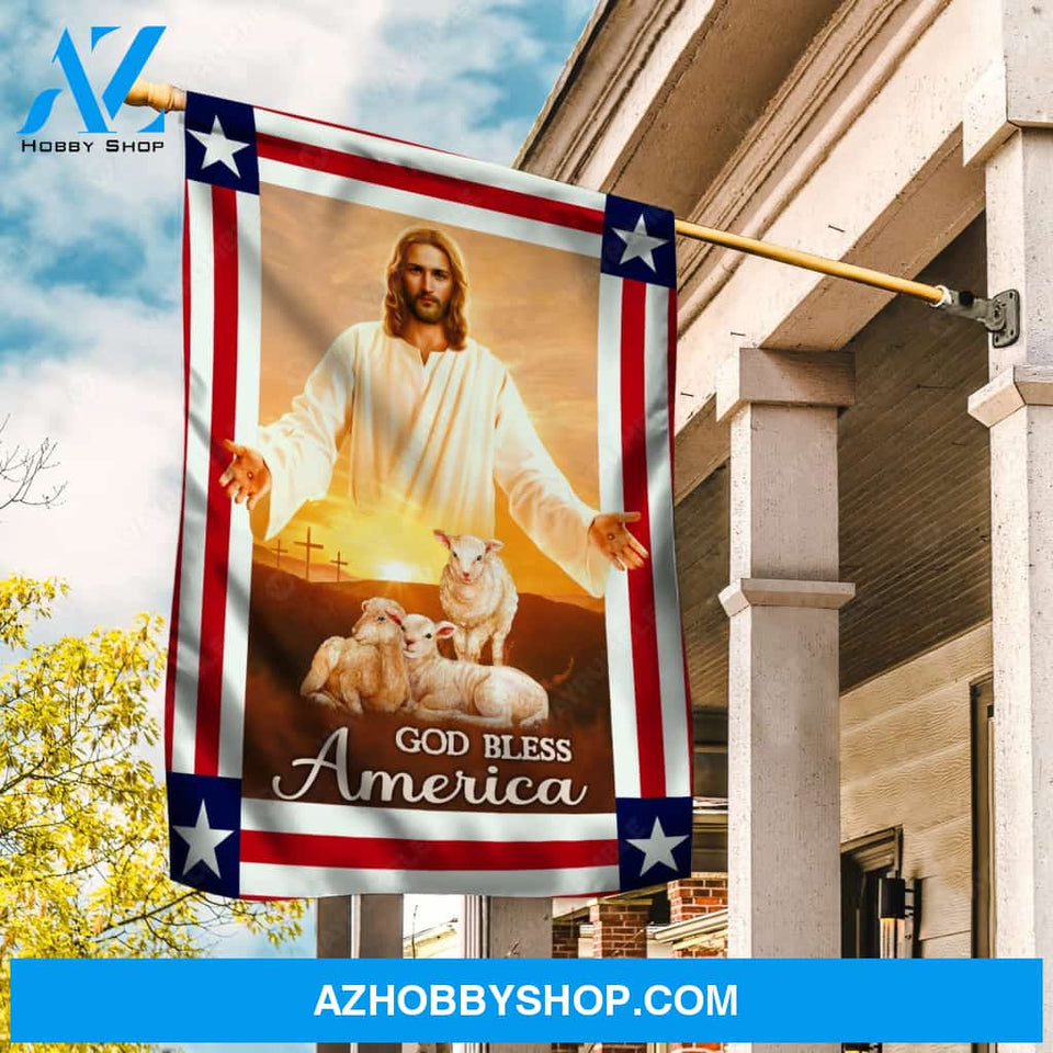 Jesus calls, White lamb, Jesus is king, God bless America - Jesus Flag
