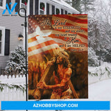 Jesus carry cross, USA flag, White dove, The Lord is my strength - Jesus Flag