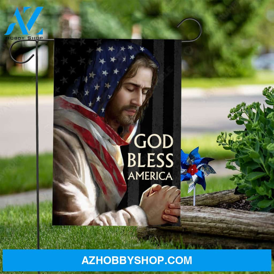 Jesus Christ, Praying, US flag, God bless America - Jesus Flag
