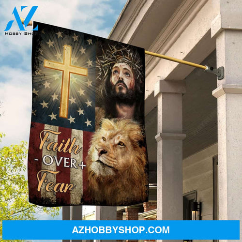 Jesus Christ, The Lion of Judah, Cross symbol, Faith over fear - Jesus Flag
