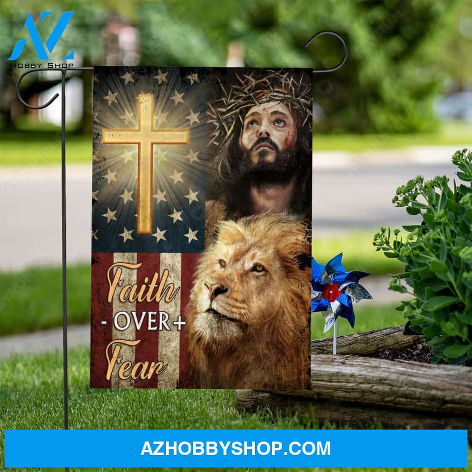 Jesus Christ, The Lion of Judah, Cross symbol, Faith over fear - Jesus Flag