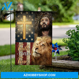Jesus Christ, The Lion of Judah, Cross symbol, Faith over fear - Jesus Flag