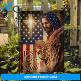 Jesus Christ, The Lion of Judah, Cross symbol, US flag, Just have faith - Jesus Flag