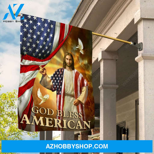 Jesus Christ, White doves, USA flag, Heaven light, God bless American - Jesus Flag