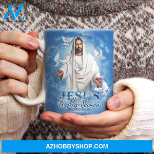 Jesus drawing, Blue sky, White dove symbol, Jesus is my savior - Jesus AOP Mug