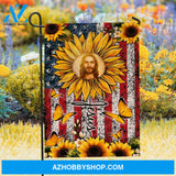 Jesus face, Sunflower garden, US flag background, Jesus - Jesus Flag
