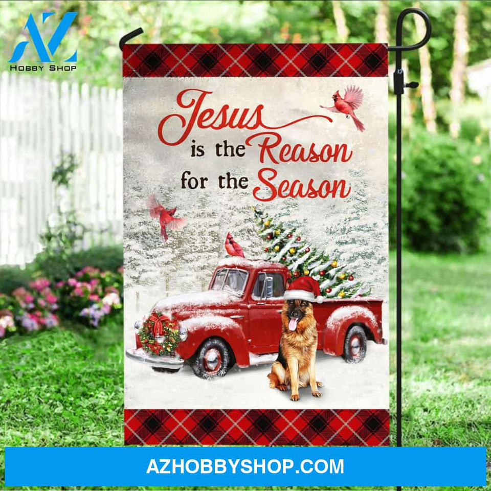 Jesus, German Shepherd, Christmas - Jesus is the reason for the season Dog Flag