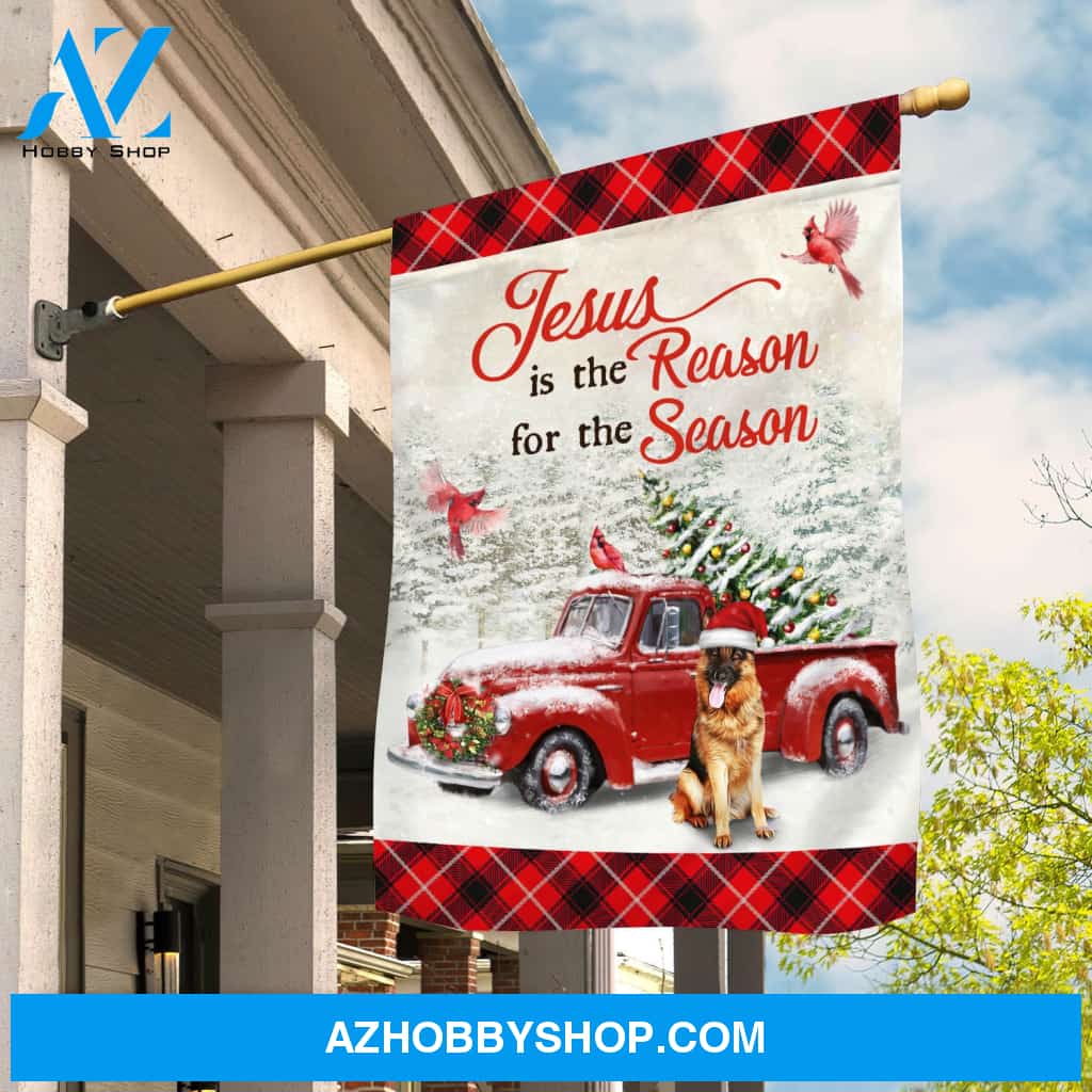 Jesus, German Shepherd, Christmas - Jesus is the reason for the season Dog Flag