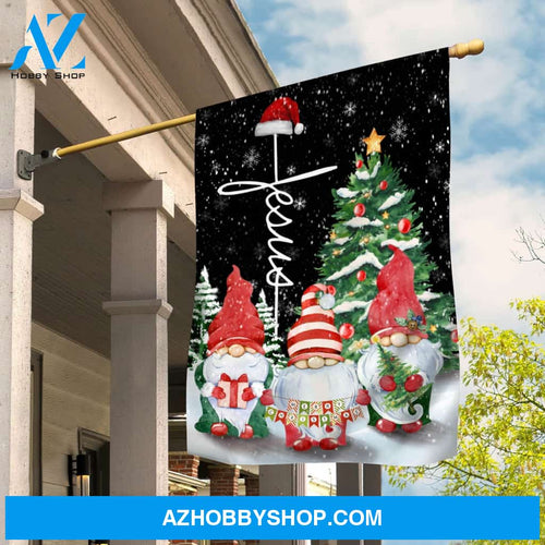 Jesus - Gnome on Christmas, Jesus, Christmas tree Flag