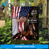 Jesus hand, US flag, Brown horse, For we walk by faith, Not by sight - Jesus Flag