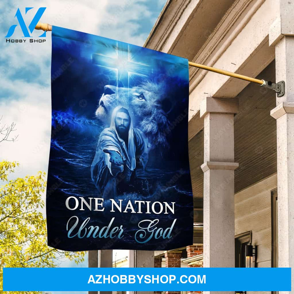 Jesus help me, Lion of Judah, Ocean wave, Cross light, One nation under God - Jesus Flag