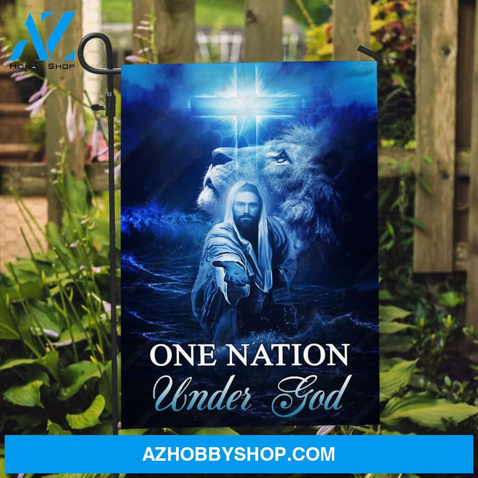 Jesus help me, Lion of Judah, Ocean wave, Cross light, One nation under God - Jesus Flag