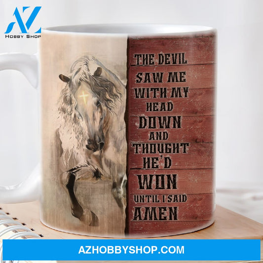 Jesus - Horse - The devil thought he'd won until I said Amen - AOP Mug