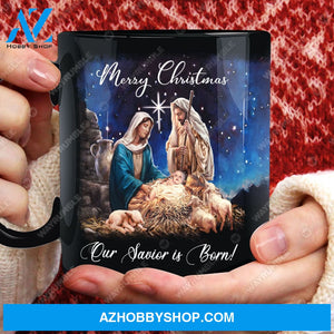 Jesus, Lamb of God, Birth of Jesus - Merry Christmas, Our Savior is born Black Mug