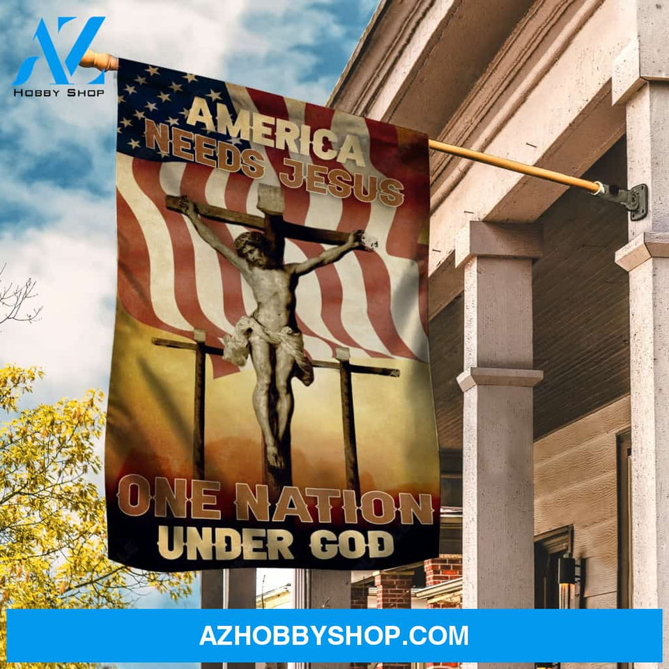 Jesus on the cross painting, US flag, America needs Jesus - Jesus Flag