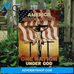 Jesus on the cross painting, US flag, America needs Jesus - Jesus Flag