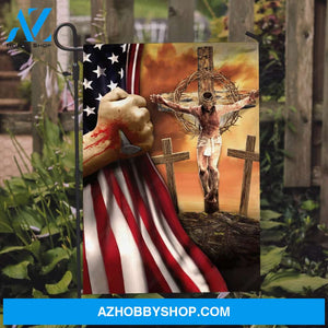 Jesus on the cross, Stunning crown, Amazing US flag - Jesus Flag