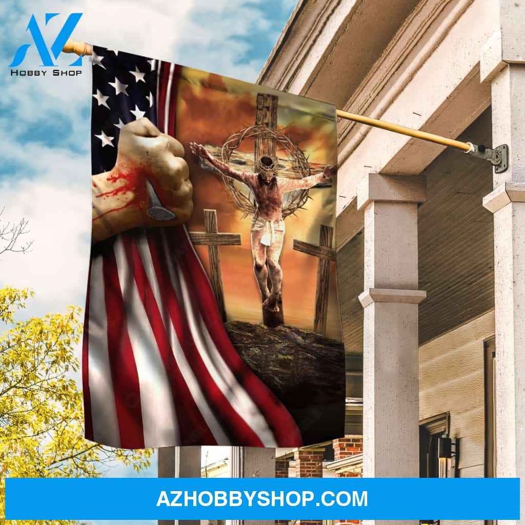 Jesus on the cross, Stunning crown, Amazing US flag - Jesus Flag