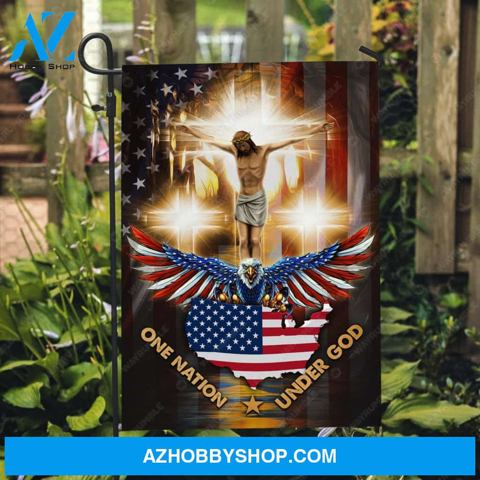 Jesus on the cross, Stunning eagle, US flag painting, One nation under God - Jesus Flag