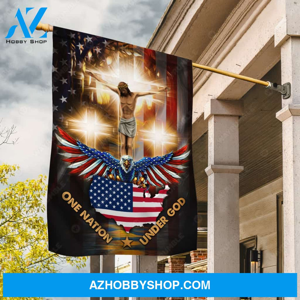 Jesus on the cross, Stunning eagle, US flag painting, One nation under God - Jesus Flag
