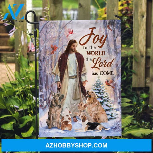 Jesus painting, Cute dog drawing, Red cardinal, Joy to the world, the Lord has come - Jesus Flag