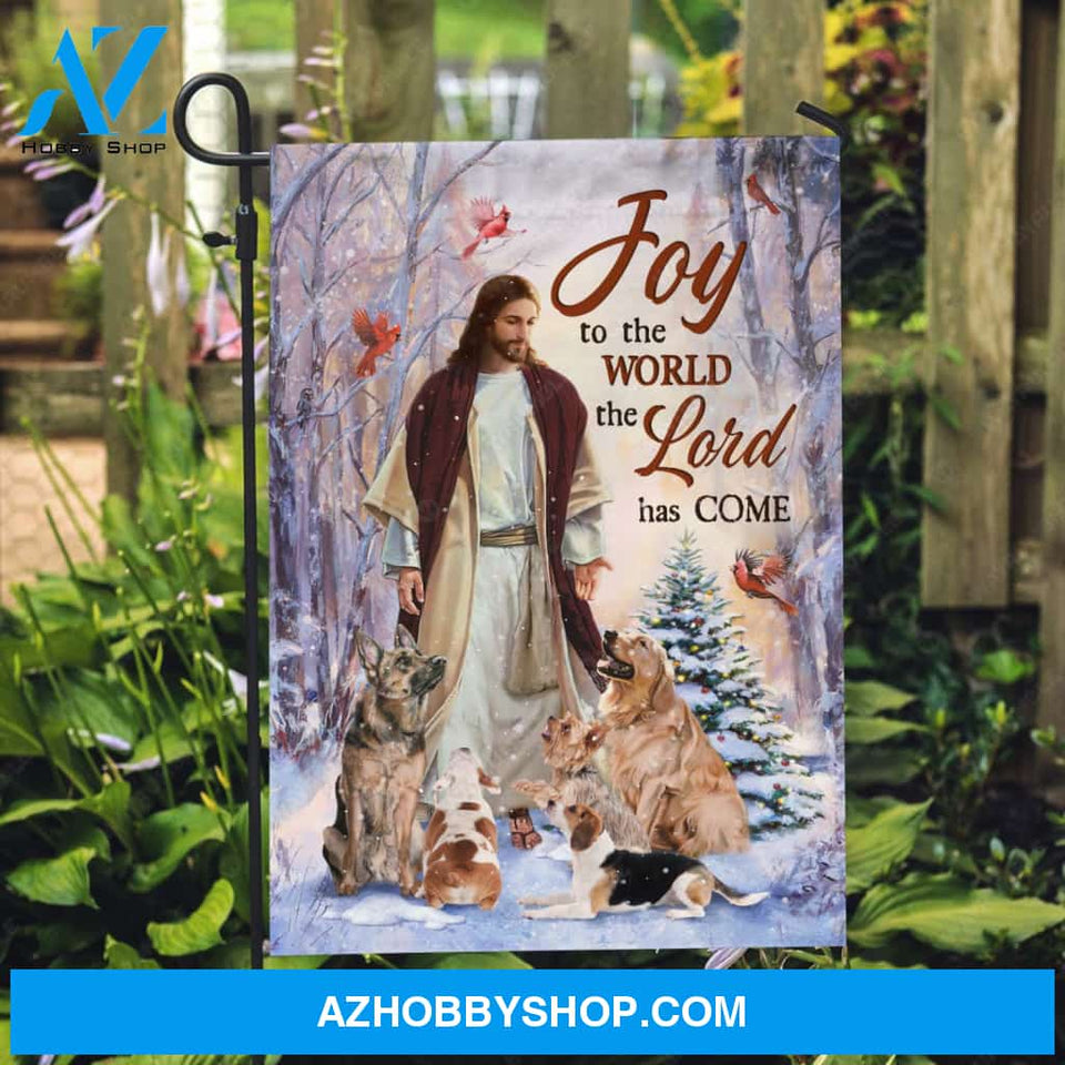 Jesus painting, Cute dog drawing, Red cardinal, Joy to the world, the Lord has come - Jesus Flag