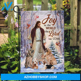 Jesus painting, Cute dog drawing, Red cardinal, Joy to the world, the Lord has come - Jesus Flag