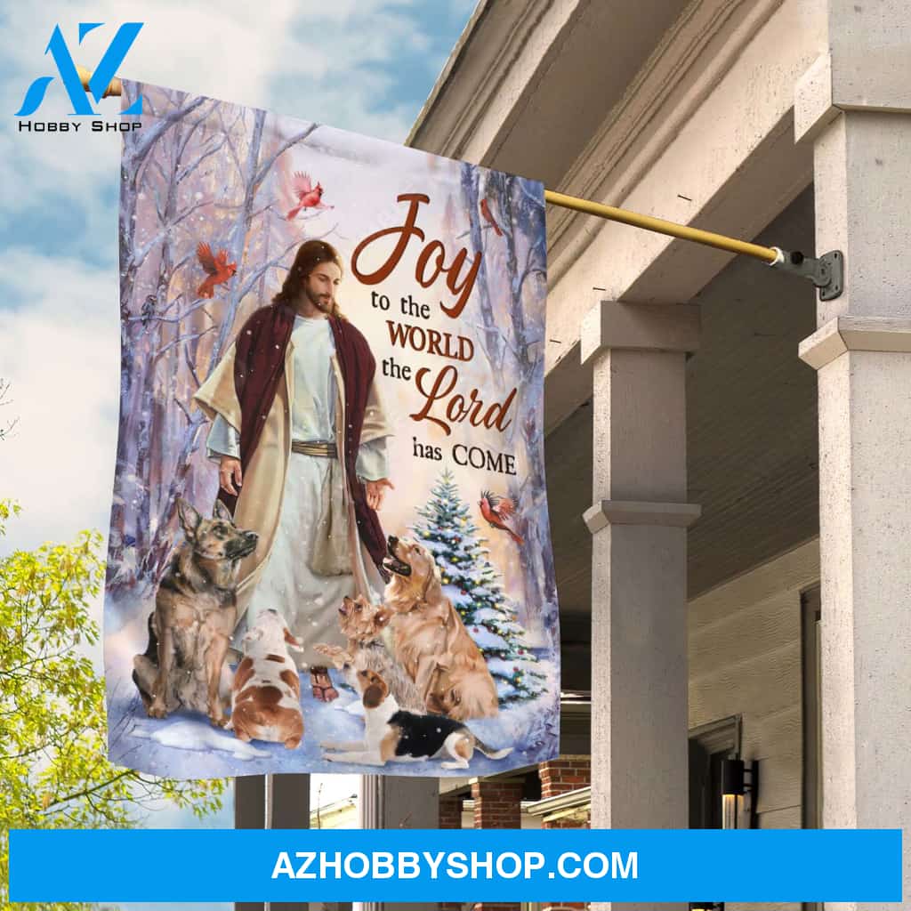 Jesus painting, Cute dog drawing, Red cardinal, Joy to the world, the Lord has come - Jesus Flag