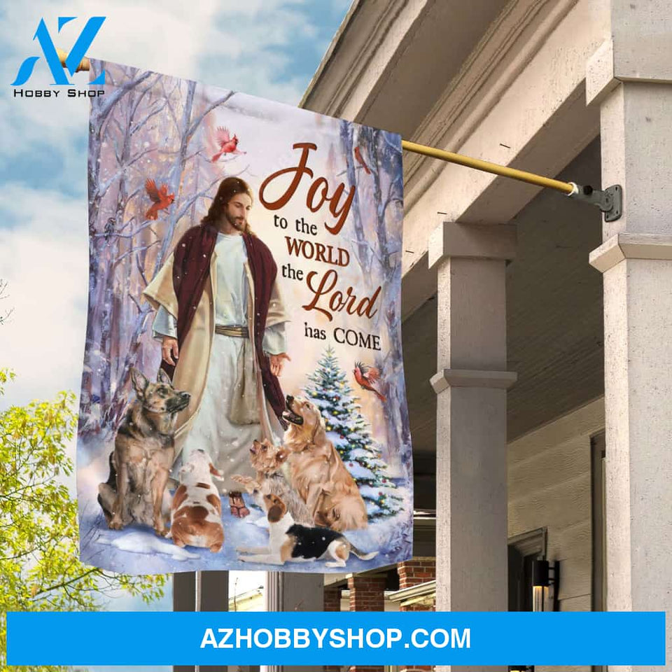 Jesus painting, Cute dog drawing, Red cardinal, Joy to the world, the Lord has come - Jesus Flag