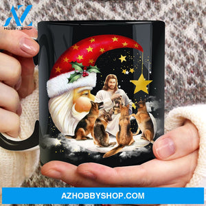 Jesus painting, German shepherd dogs, Santa Claus with Christmas - Jesus Black Mug
